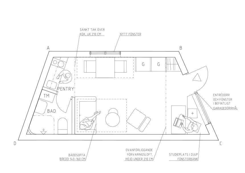 Plan över studentrum ritat av Poly arkitektur